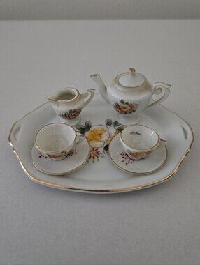 VTG MCM Viking Japan Mini Porcelain Tea Set Yellow Rose Motif Complete